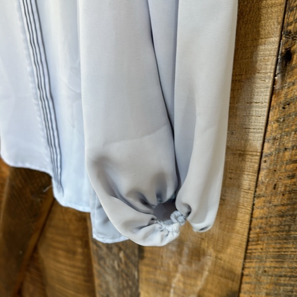 SHEIN curve lace shoulder insert long sleeve blouse ice blue - Picture 4 of 5